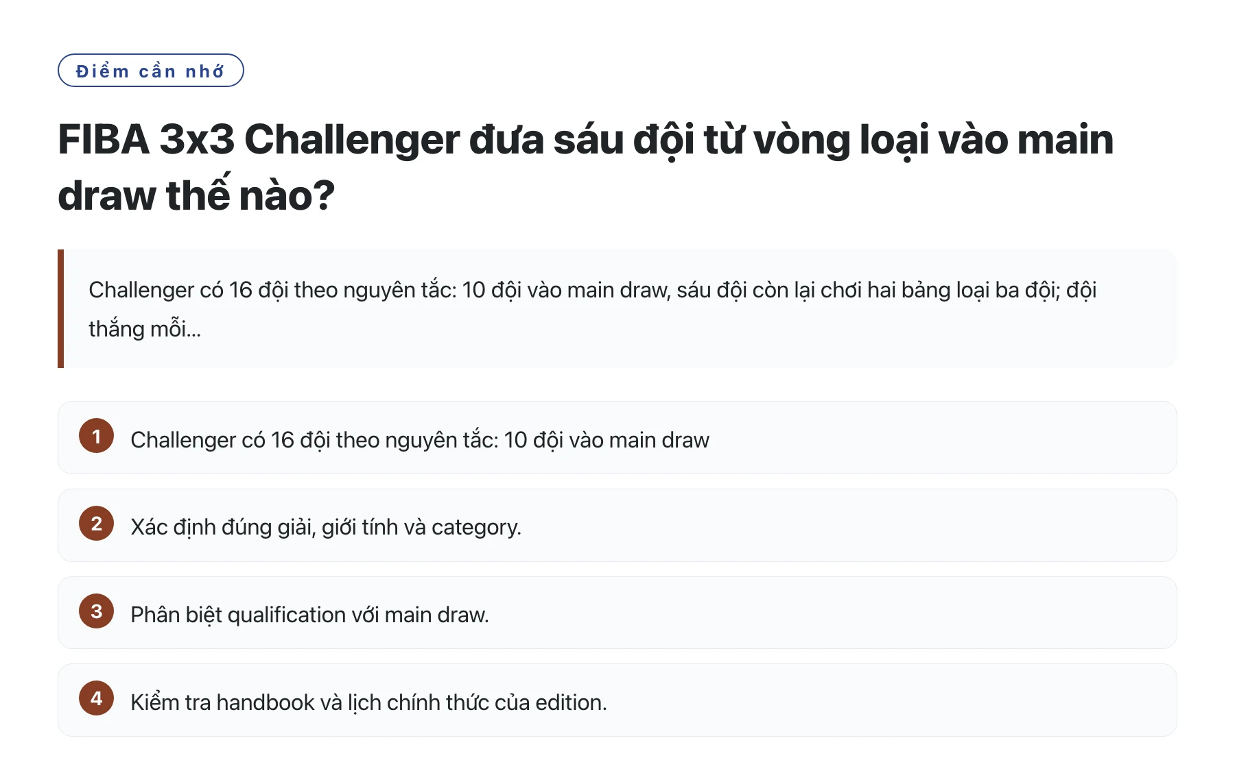 FIBA 3x3 Challenger đưa sáu đội từ vòng loại vào main draw thế nào?——全文要点速览